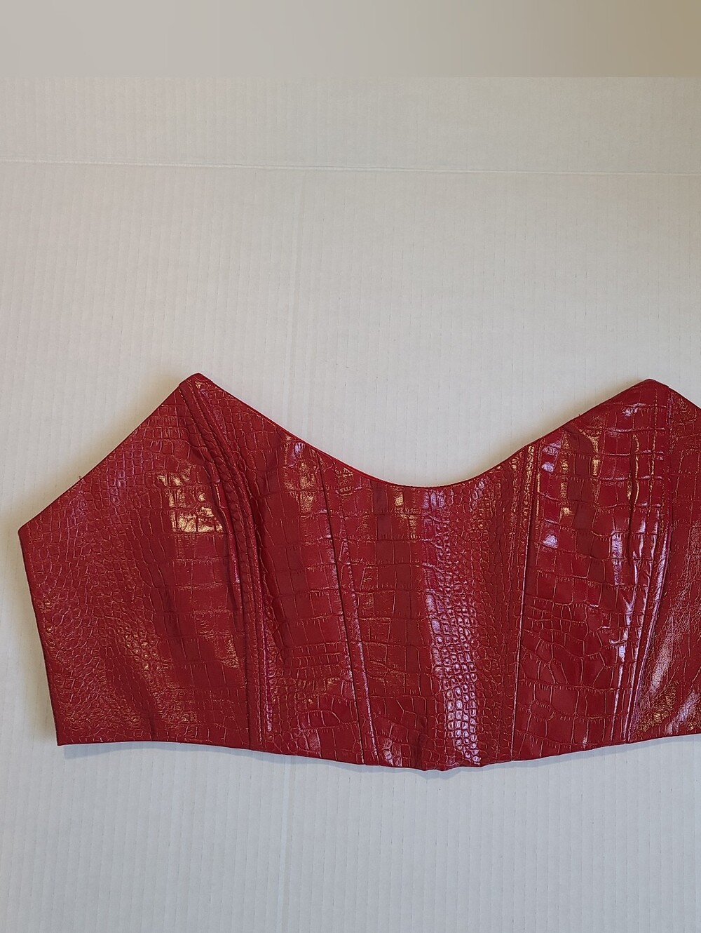 Finesse Red Faux Leather Croc Embossed Corset Bustier Strapless Top Women's XL